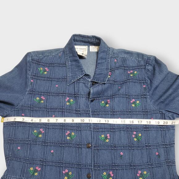 Karin Stevens Denim Floral Embroidered Button Maxi Dress Sz 12 Cottage Grandma - Picture 9 of 12